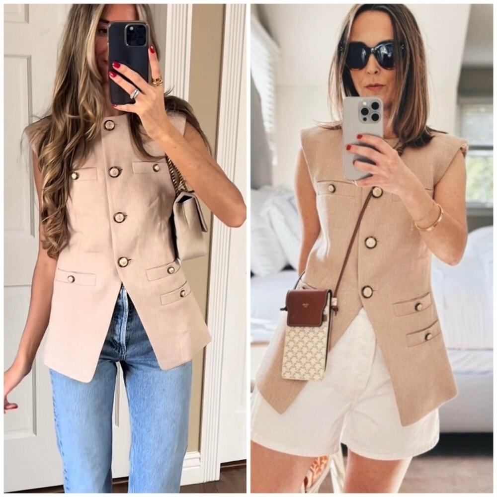 Veronica Beard Tan Tamara Linen Blend Vest 2